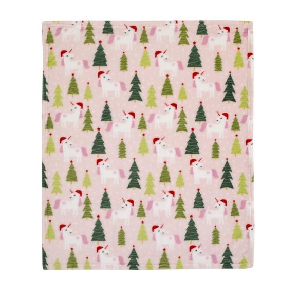 Parent's Choice Holiday Unicorns Plush Baby Blanket, 30" x 36" Pink - NEW - Picture 2 of 7